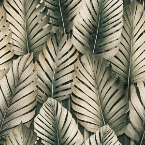 TKANINA ZASŁONOWA NA METRY LIŚCIE PALMY TROPICANA BLACKOUT 145 CM NOWOŚĆ 
