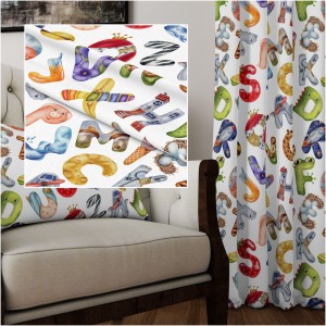 TKANINA DEKORACYJNA ZASŁONOWA ZASŁONA NA METRY LITERKI ALFABET DZIECIĘCA