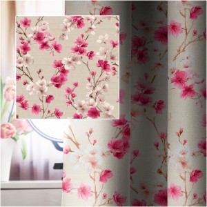 TKANINA DEKORACYJNA ZASŁONOWA ZASŁONA NA METRY KWIATY WIŚNIA JAPOŃSKA KEIK