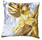 PODUSZKA DEKORACYJNA VELVET MONSTERA 3D ZŁOTE LIŚCIE 45x45