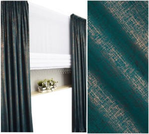 ZASŁONA METRAŻ VELVET 3 PLUSZ TURKUS + MIEDŹ 145cm 